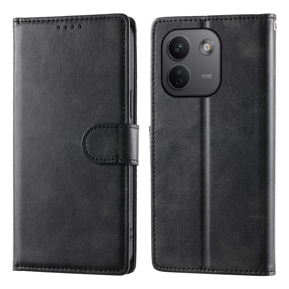 Xiaomi Redmi Note 17 Pro Max 5G-skal, stativplånbok, kalvtextur, PU-läder, fällbart mobilskal med handledsrem