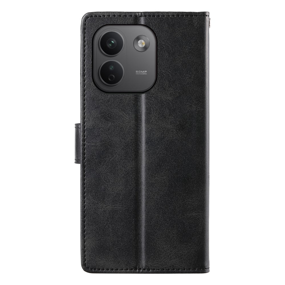 Xiaomi Redmi Note 17 Pro Max 5G-skal, stativplånbok, kalvtextur, PU-läder, fällbart mobilskal med handledsrem
