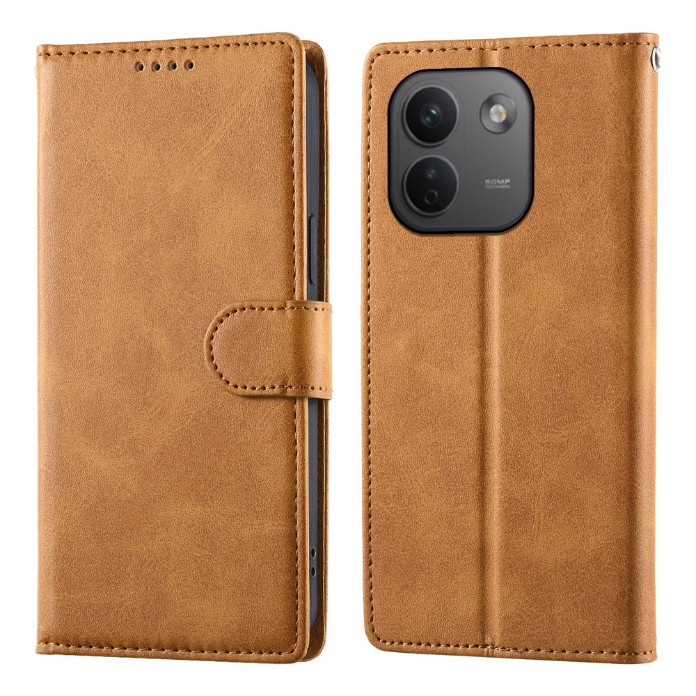 Xiaomi Redmi Note 17 Pro Max 5G-skal, stativplånbok, kalvtextur, PU-läder, fällbart mobilskal med handledsrem