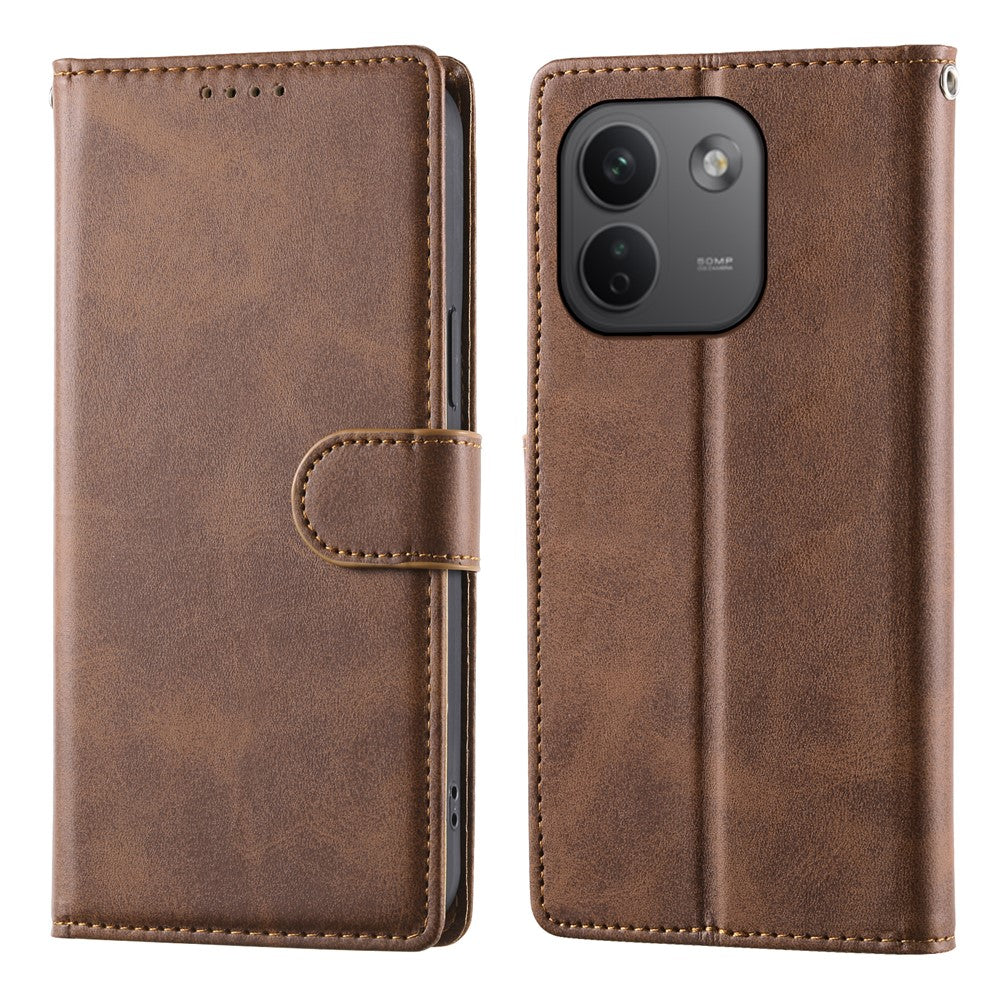 Xiaomi Redmi Note 17 Pro Max 5G-skal, stativplånbok, kalvtextur, PU-läder, fällbart mobilskal med handledsrem