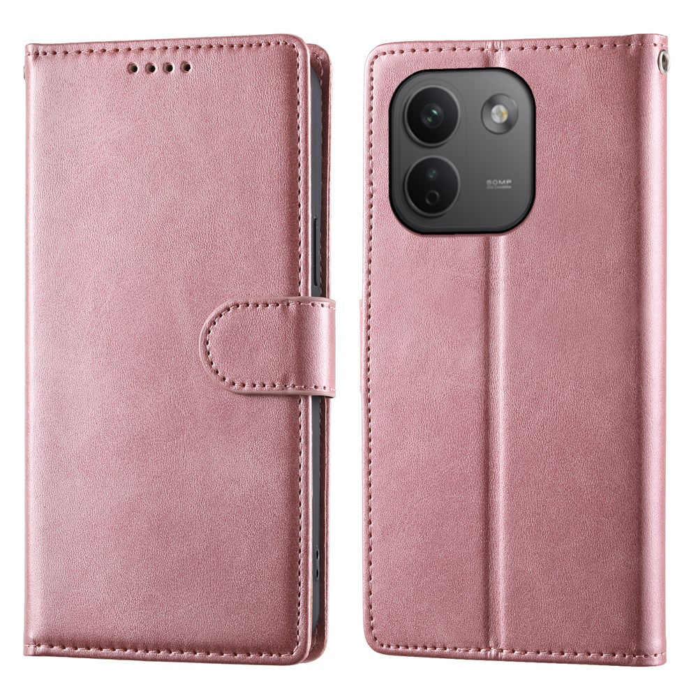 Xiaomi Redmi Note 17 Pro Max 5G-skal, stativplånbok, kalvtextur, PU-läder, fällbart mobilskal med handledsrem