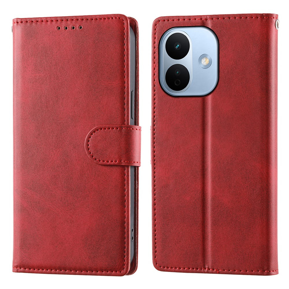 For Xiaomi Redmi Note 17 Pro Max 5G Case Stand Wallet Calf Texture PU Leather Flip Phone Cover with Wrist Strap