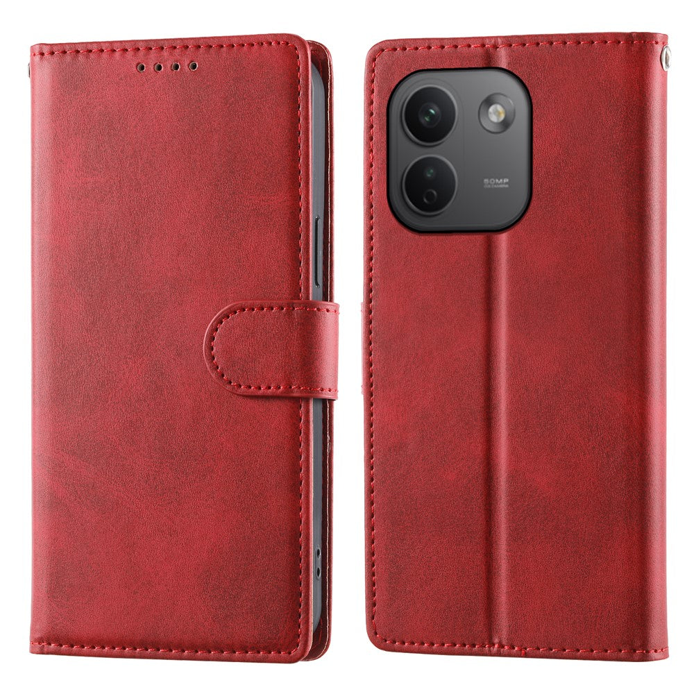 Xiaomi Redmi Note 17 Pro Max 5G-skal, stativplånbok, kalvtextur, PU-läder, fällbart mobilskal med handledsrem