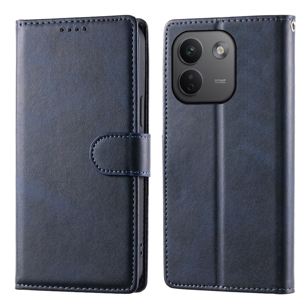 Xiaomi Redmi Note 17 Pro Max 5G-skal, stativplånbok, kalvtextur, PU-läder, fällbart mobilskal med handledsrem