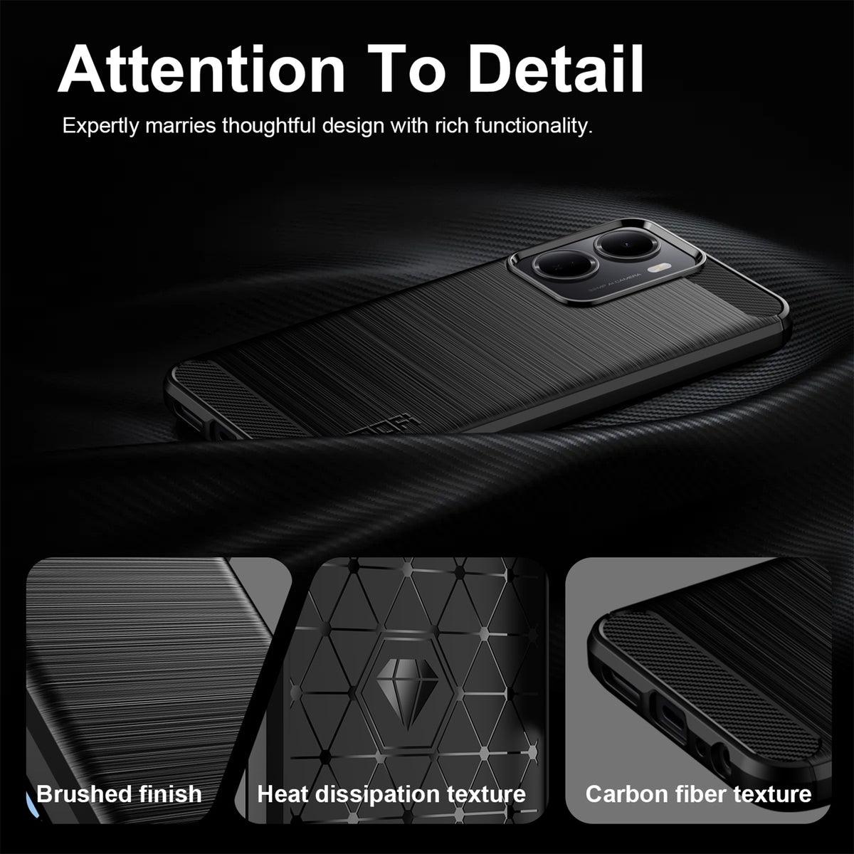 MOFI för Xiaomi Redmi R70m 5G / Xiaomi Redmi R70 5G Bakstycke Borstad Textur Kolfiber Mjukt TPU-skal