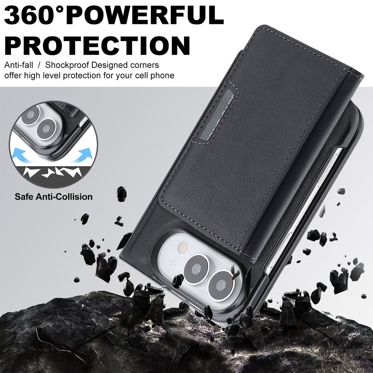 For iPhone Fold Magnetic Case Bi-fold Card Bag Kickstand PU Leather Coated TPU Cover