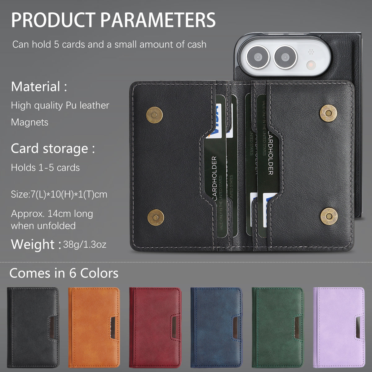 For iPhone Fold Magnetic Case Bi-fold Card Bag Kickstand PU Leather Coated TPU Cover