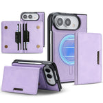 For iPhone Fold Magnetic Case Bi-fold Card Bag Kickstand PU Leather Coated TPU Cover
