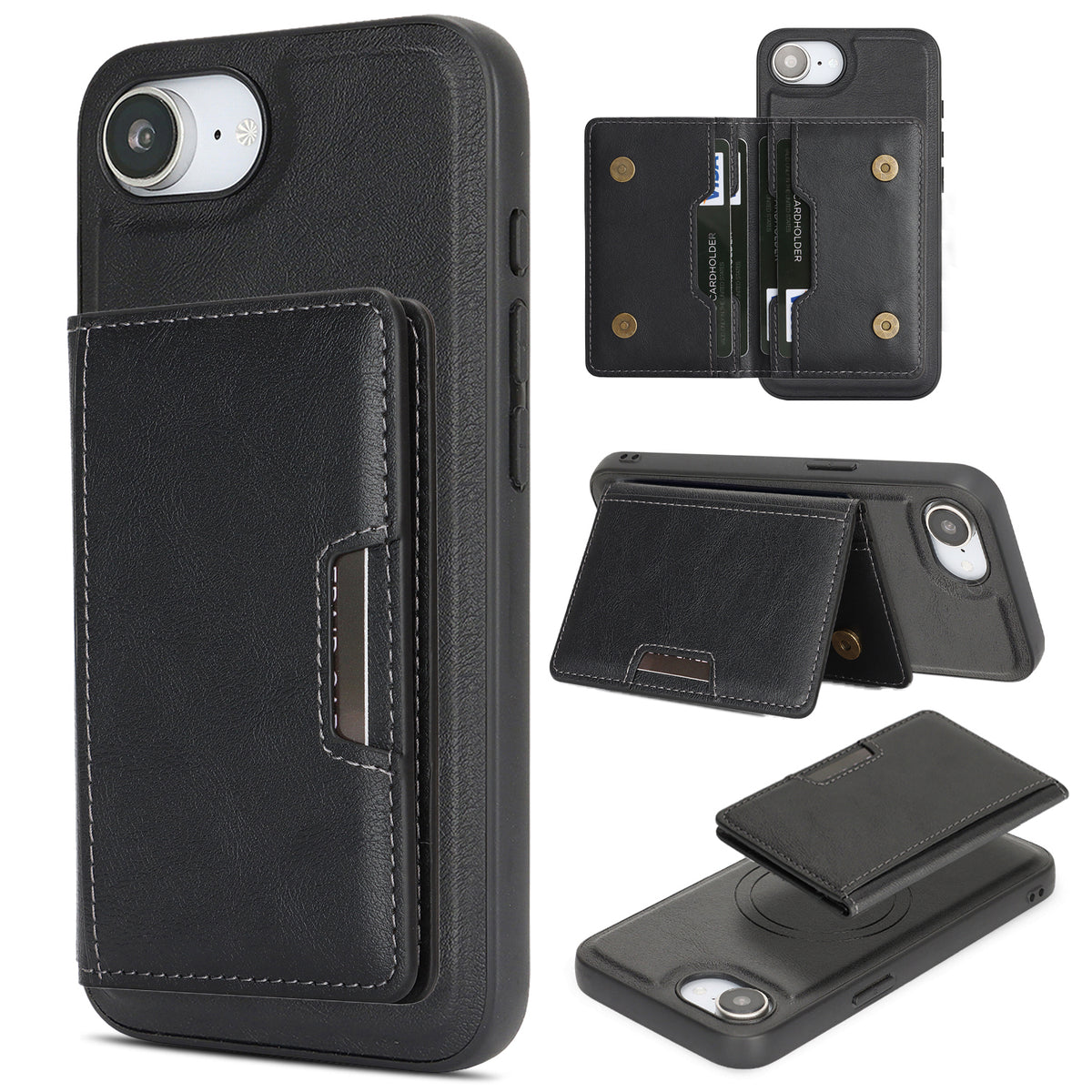 Til iPhone 16e / iPhone 17e Magnetisk Etui Bi-fold Korttaske Kickstand PU Læderbelagt TPU Cover
