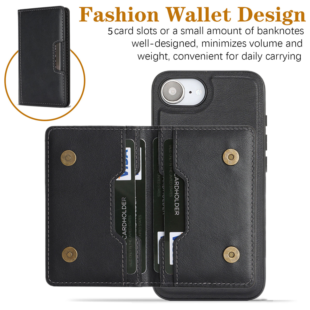 Til iPhone 16e / iPhone 17e Magnetisk Etui Bi-fold Korttaske Kickstand PU Læderbelagt TPU Cover
