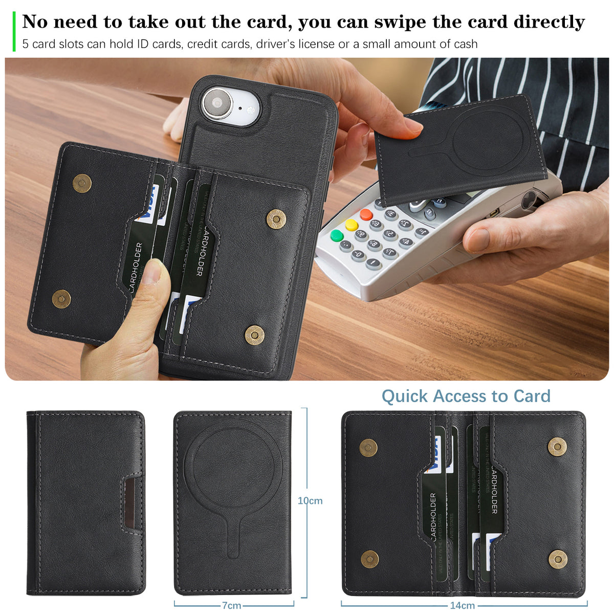 Til iPhone 16e / iPhone 17e Magnetisk Etui Bi-fold Korttaske Kickstand PU Læderbelagt TPU Cover