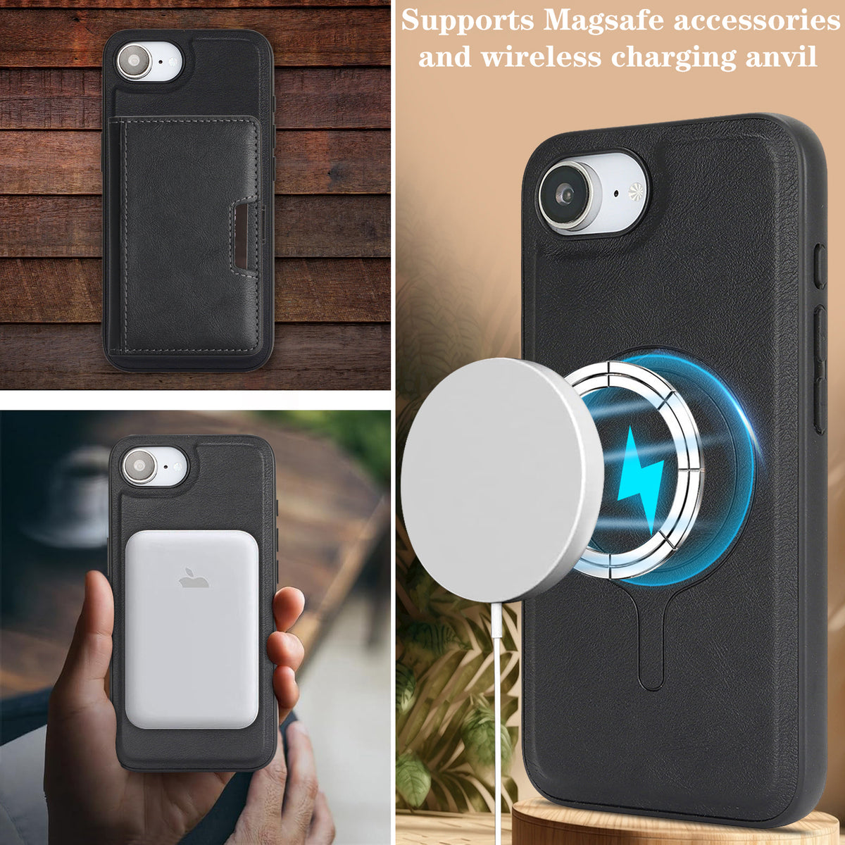 Til iPhone 16e / iPhone 17e Magnetisk Etui Bi-fold Korttaske Kickstand PU Læderbelagt TPU Cover