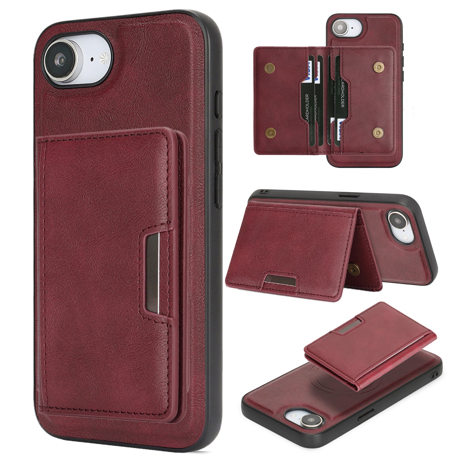 Til iPhone 16e / iPhone 17e Magnetisk Etui Bi-fold Korttaske Kickstand PU Læderbelagt TPU Cover