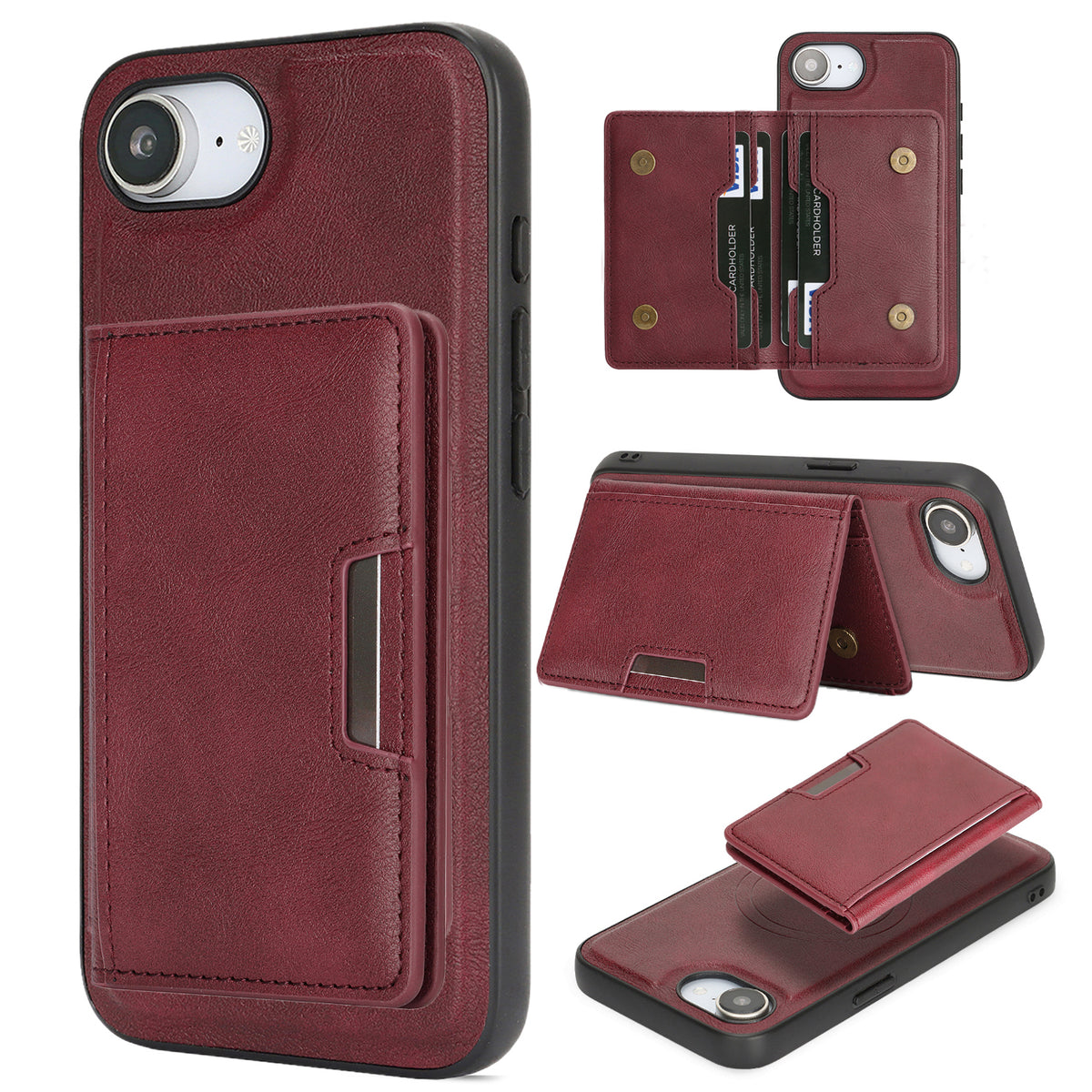 Til iPhone 16e / iPhone 17e Magnetisk Etui Bi-fold Korttaske Kickstand PU Læderbelagt TPU Cover