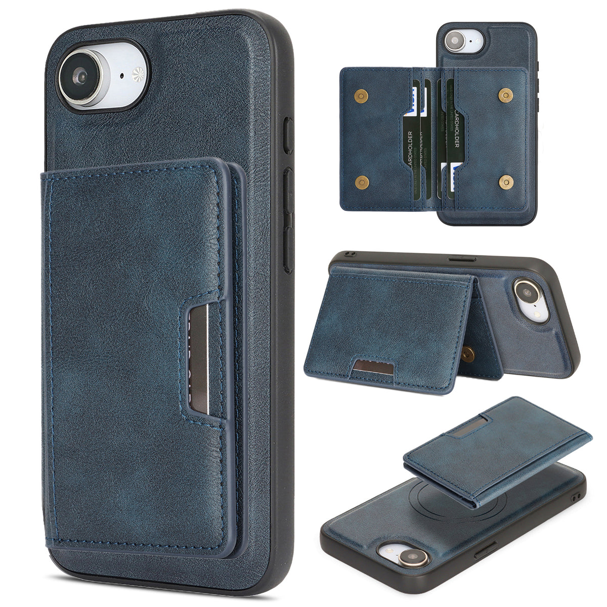 Til iPhone 16e / iPhone 17e Magnetisk Etui Bi-fold Korttaske Kickstand PU Læderbelagt TPU Cover