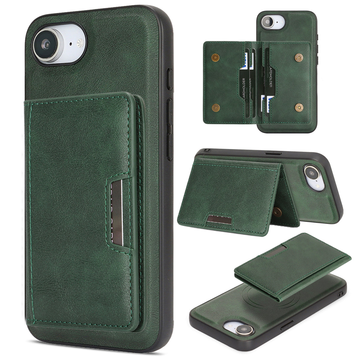 Til iPhone 16e / iPhone 17e Magnetisk Etui Bi-fold Korttaske Kickstand PU Læderbelagt TPU Cover