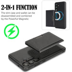 For Samsung Galaxy S26+ Magnetic Case Bi-fold Card Bag Kickstand PU Leather Coated TPU Cover