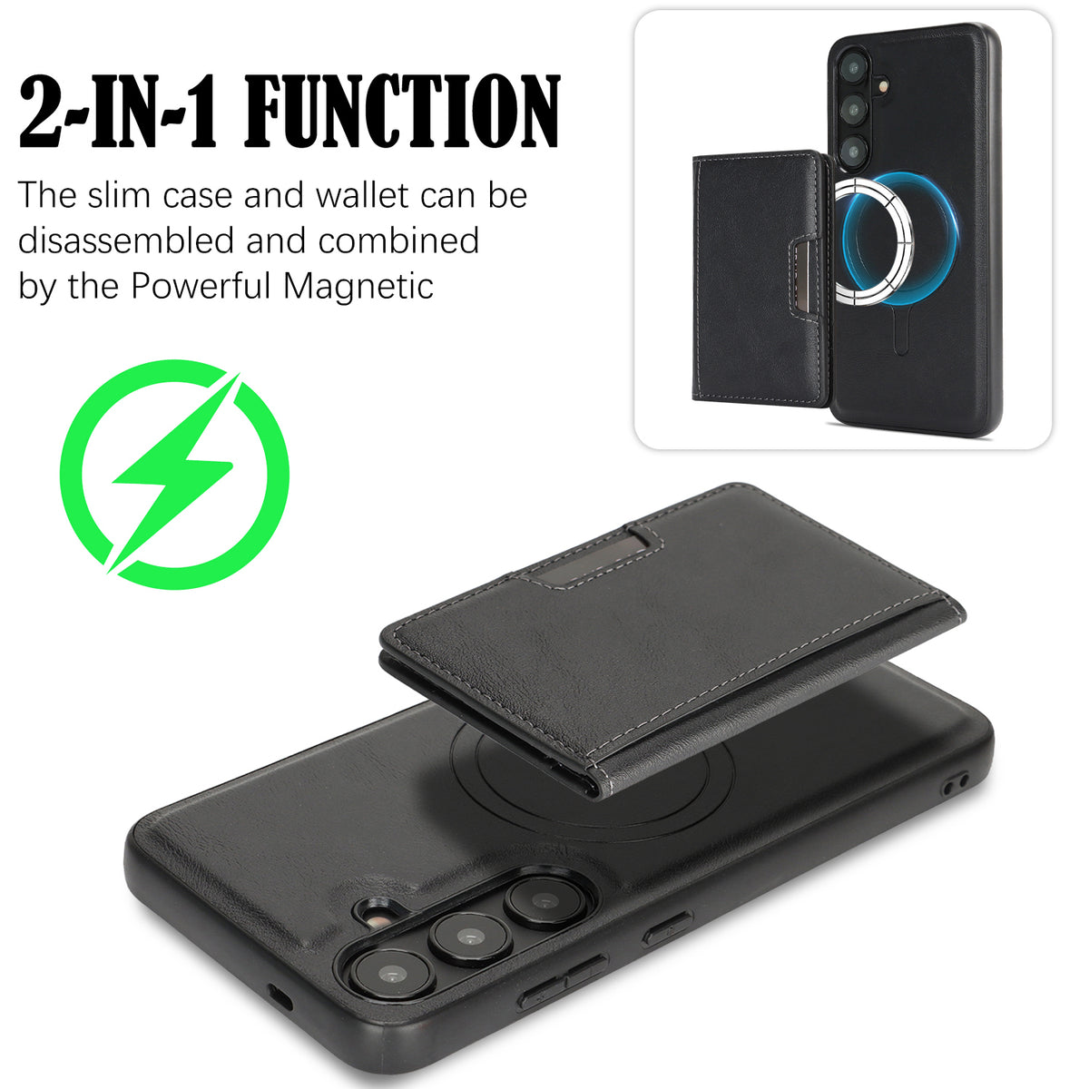 For Samsung Galaxy S26+ Magnetic Case Bi-fold Card Bag Kickstand PU Leather Coated TPU Cover