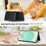 For Samsung Galaxy S26+ Magnetic Case Bi-fold Card Bag Kickstand PU Leather Coated TPU Cover