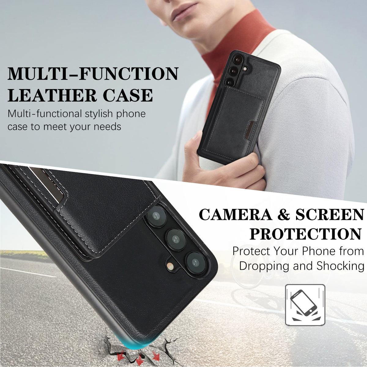 For Samsung Galaxy S26+ Magnetic Case Bi-fold Card Bag Kickstand PU Leather Coated TPU Cover