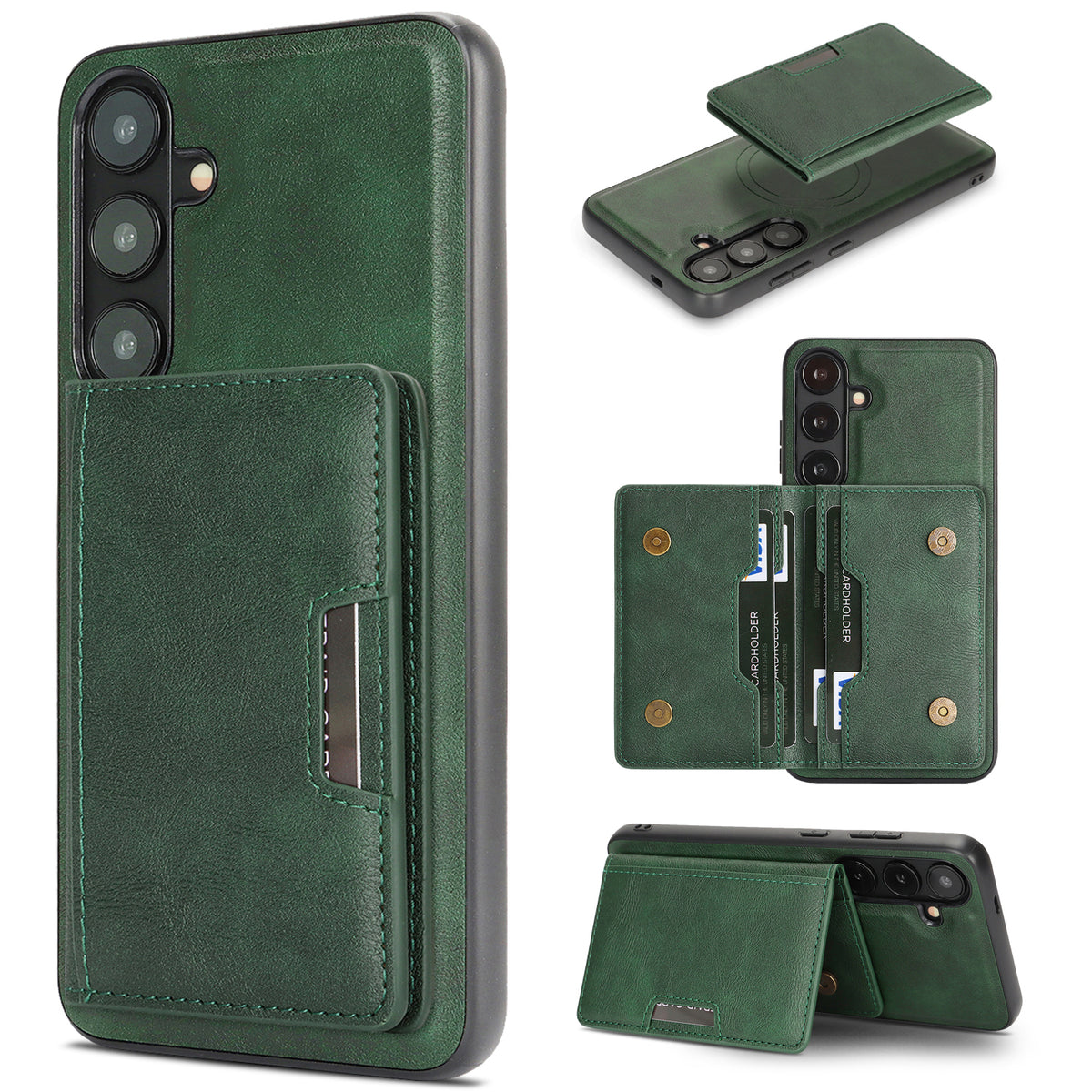 For Samsung Galaxy S26+ Magnetic Case Bi-fold Card Bag Kickstand PU Leather Coated TPU Cover