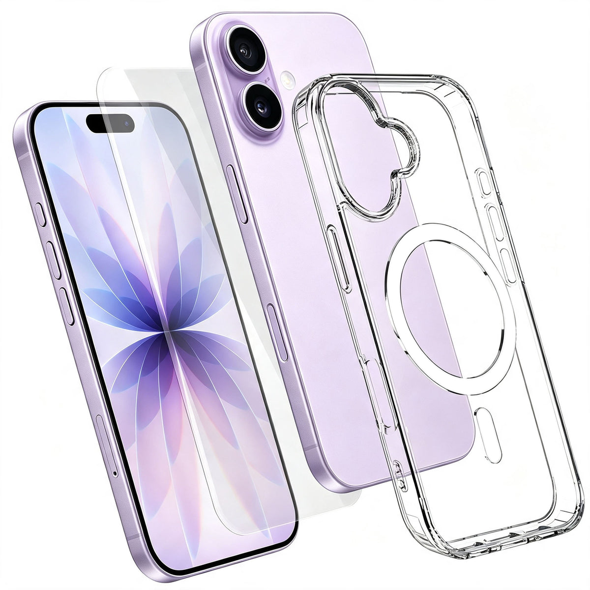 For iPhone 17 Magnetic Case TPU+PC Transparent Phone Cover with High Aluminium-silicon Glass Screen Protector