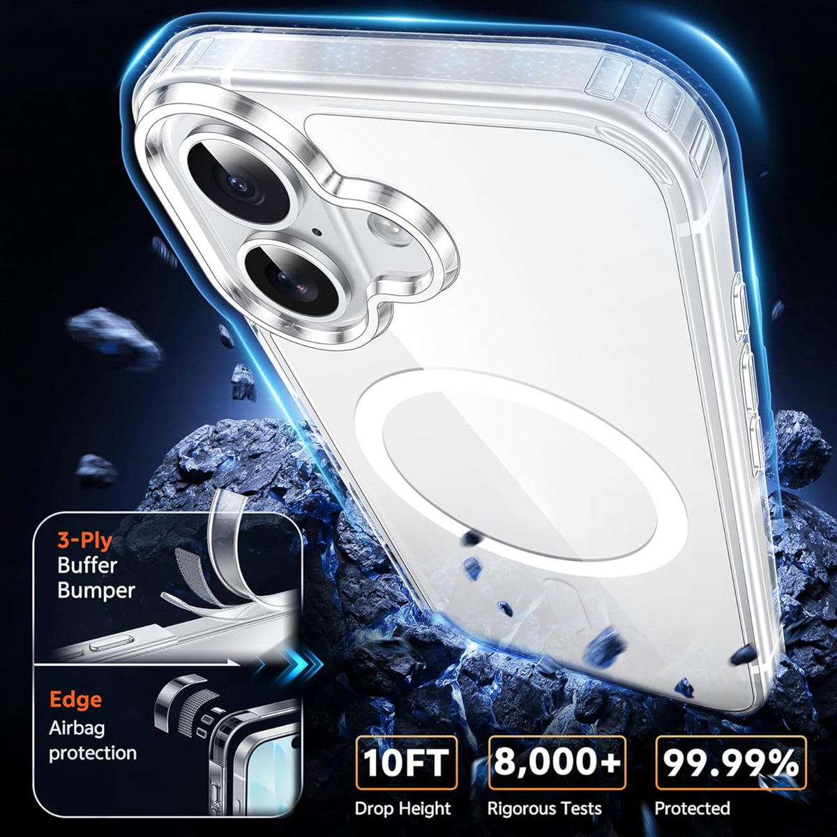 For iPhone 17 Magnetic Case TPU+PC Transparent Phone Cover with High Aluminium-silicon Glass Screen Protector