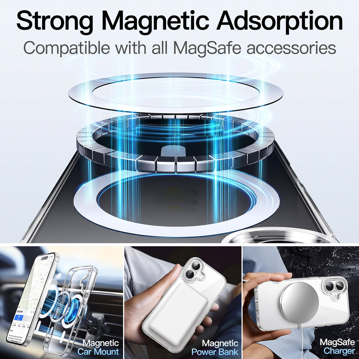 For iPhone 17 Magnetic Case TPU+PC Transparent Phone Cover with High Aluminium-silicon Glass Screen Protector