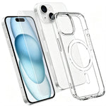 For iPhone 15 Magnetic Case TPU+PC Transparent Phone Cover with High Aluminium-silicon Glass Screen Protector
