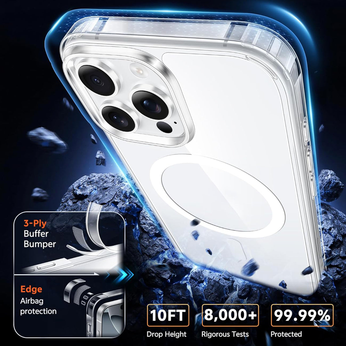 For iPhone 16 Pro Magnetic Case TPU+PC Transparent Phone Cover with High Aluminium-silicon Glass Screen Protector