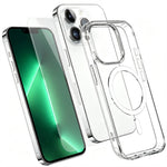 For iPhone 13 Pro Max Magnetic Case TPU+PC Transparent Phone Cover with High Aluminium-silicon Glass Screen Protector