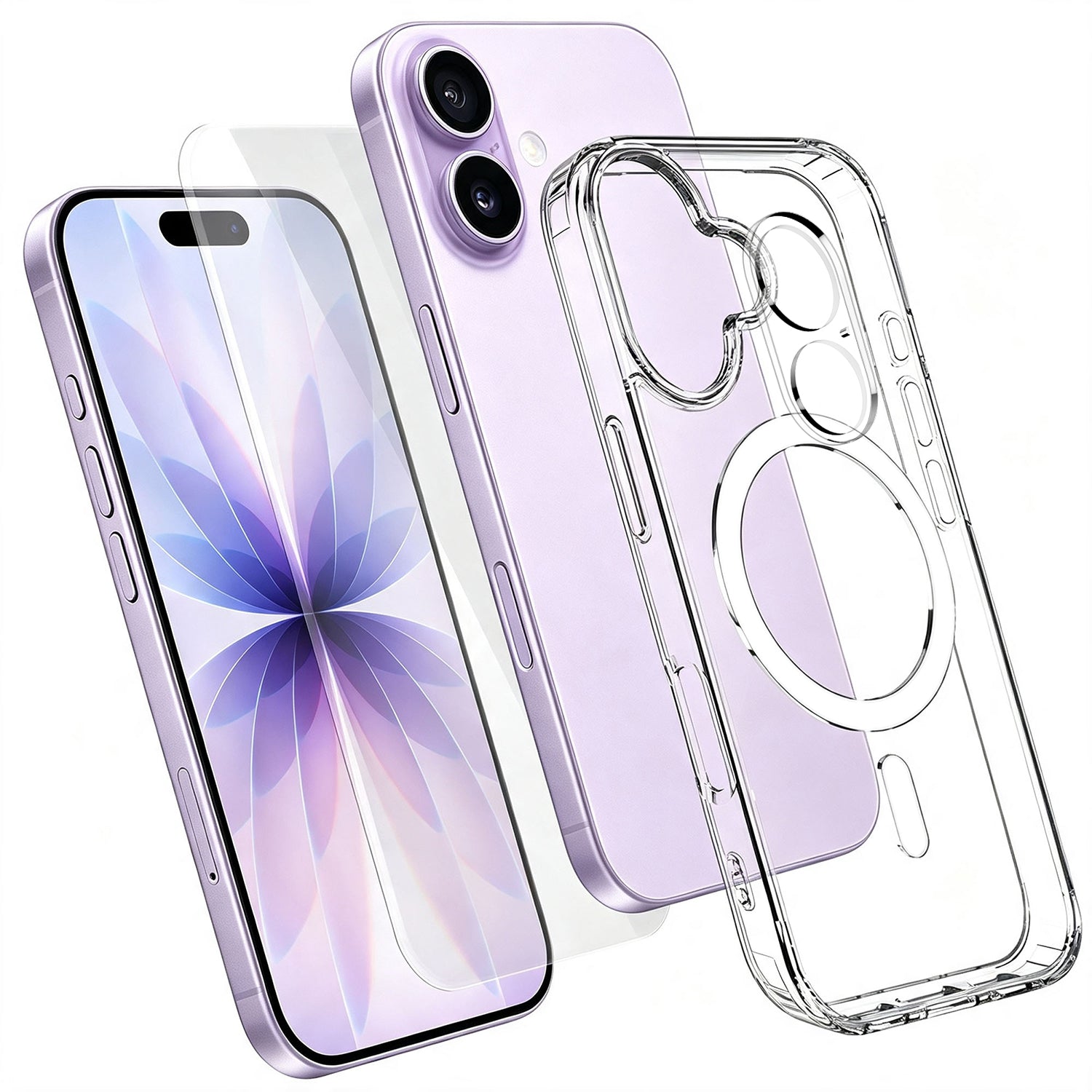 Til iPhone 17 magnetisk cover TPU + PC klart telefoncover med skærmbeskytter i højaluminiums-siliciumglas + hærdet glaslinsebeskytter