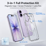 Til iPhone 17 magnetisk cover TPU + PC klart telefoncover med skærmbeskytter i højaluminiums-siliciumglas + hærdet glaslinsebeskytter
