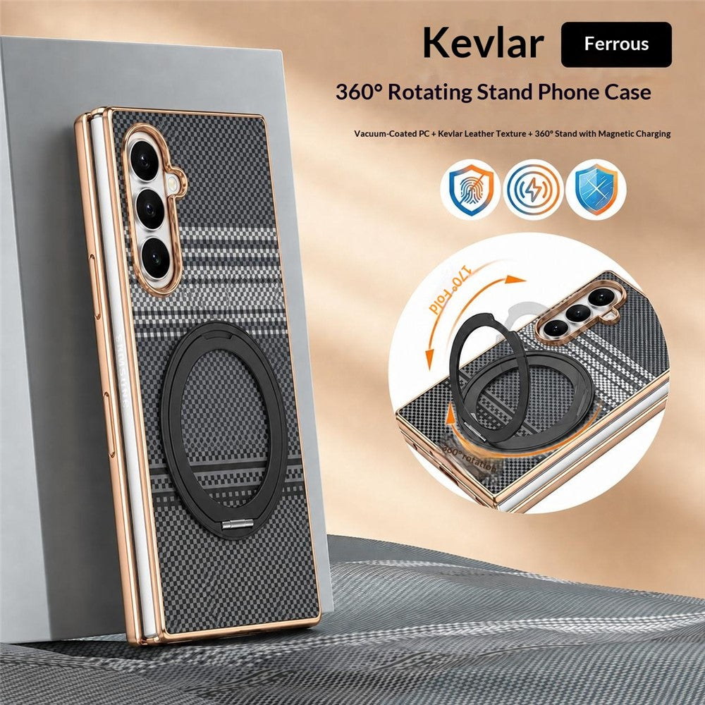 Til Samsung Galaxy Z Fold8 Ultra Cover Magnetisk Roterende Støtteben Aramidfiber Tekstur Læder + PC Telefoncover med HD Skærmbeskytter