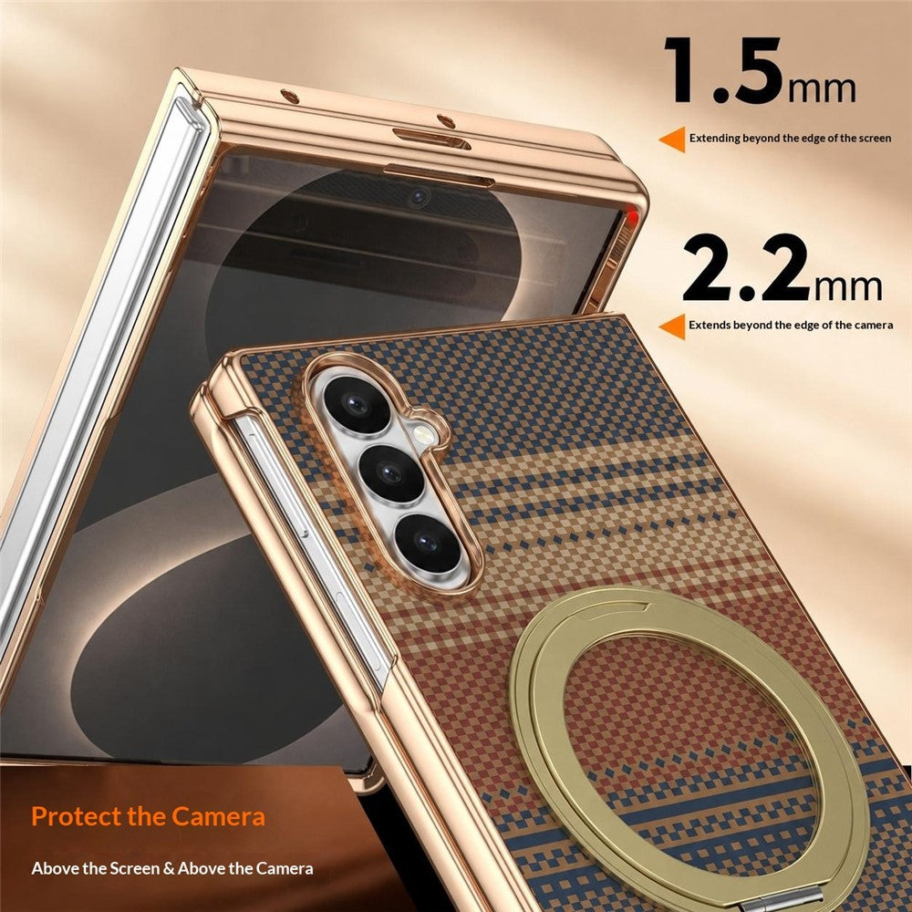 Til Samsung Galaxy Z Fold8 Ultra Cover Magnetisk Roterende Støtteben Aramidfiber Tekstur Læder + PC Telefoncover med HD Skærmbeskytter