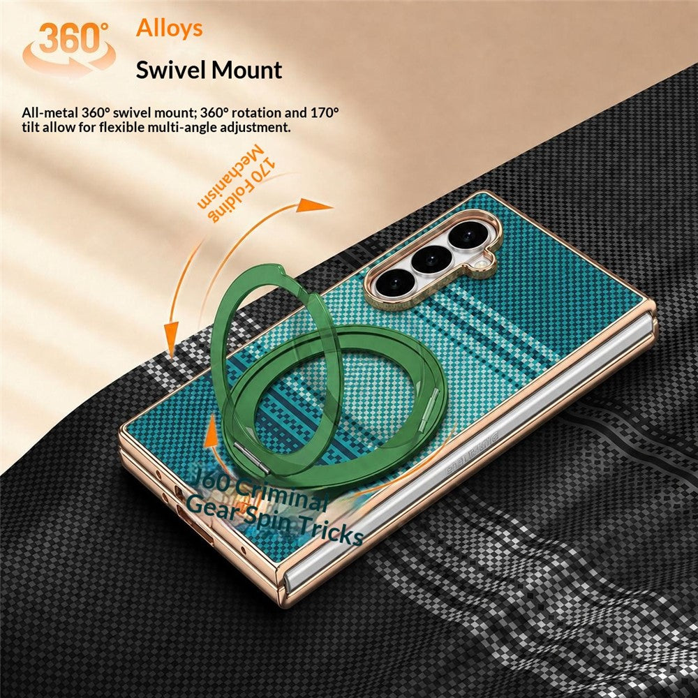 Til Samsung Galaxy Z Fold8 Ultra Cover Magnetisk Roterende Støtteben Aramidfiber Tekstur Læder + PC Telefoncover med HD Skærmbeskytter