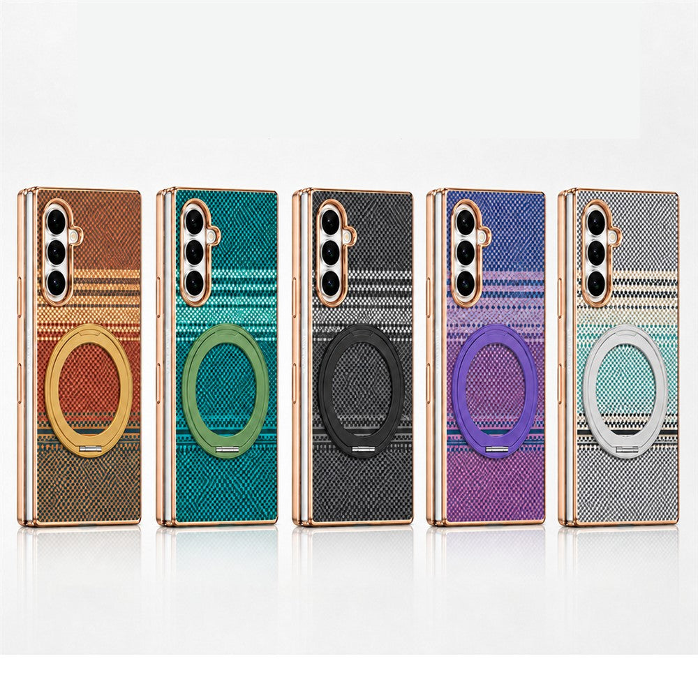 Til Samsung Galaxy Z Fold8 Ultra Cover Magnetisk Roterende Støtteben Aramidfiber Tekstur Læder + PC Telefoncover med HD Skærmbeskytter