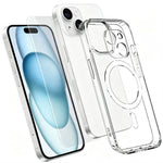 Til iPhone 15 Magnetisk Cover TPU + PC Gennemsigtigt Telefoncover med Skærmbeskytter i Højt Aluminiums-silikatglas + Hærdet Glas Linsebeskytter
