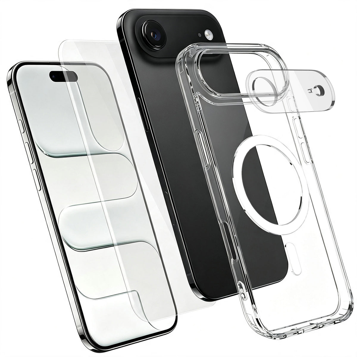 For iPhone Air Magnetic Case TPU + PC Clear Phone Cover with High Aluminium-silicon Glass Screen Protector + Tempered Glass Lens Protector