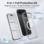 For iPhone Air Magnetic Case TPU + PC Clear Phone Cover with High Aluminium-silicon Glass Screen Protector + Tempered Glass Lens Protector