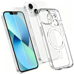 For iPhone 13 Magnetic Case TPU + PC Clear Phone Cover with High Aluminium-silicon Glass Screen Protector + Tempered Glass Lens Protector