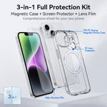 Til iPhone 14 Magnetisk Cover TPU + PC Klar Telefoncover med Skærmbeskytter af Højt Aluminium-silicium Glas + Hærdet Glas Linsebeskytter