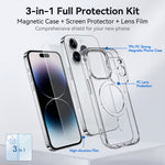 Til iPhone 14 Pro Magnetisk Etui TPU + PC Klart Telefoncover med Høj Aluminiums-silicium Glas Skærmbeskytter + Hærdet Glas Linsebeskytter