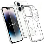 For iPhone 14 Pro Max Magnetic Case TPU + PC Clear Phone Cover with High Aluminum-silicon Glass Screen Protector + Tempered Glass Lens Protector