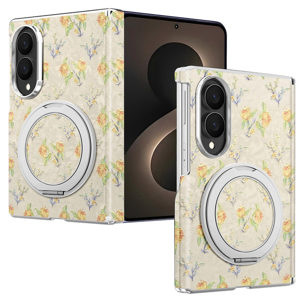 Til Samsung Galaxy Z Fold8 Cover Drejelig Støttefod Blomstret Mønster Læder + PC Beskyttelsescover