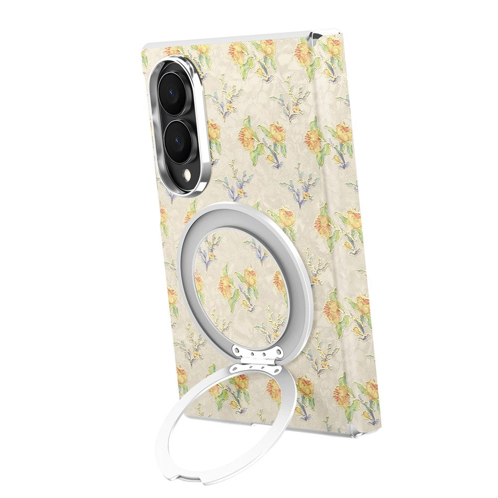 Til Samsung Galaxy Z Fold8 Cover Drejelig Støttefod Blomstret Mønster Læder + PC Beskyttelsescover