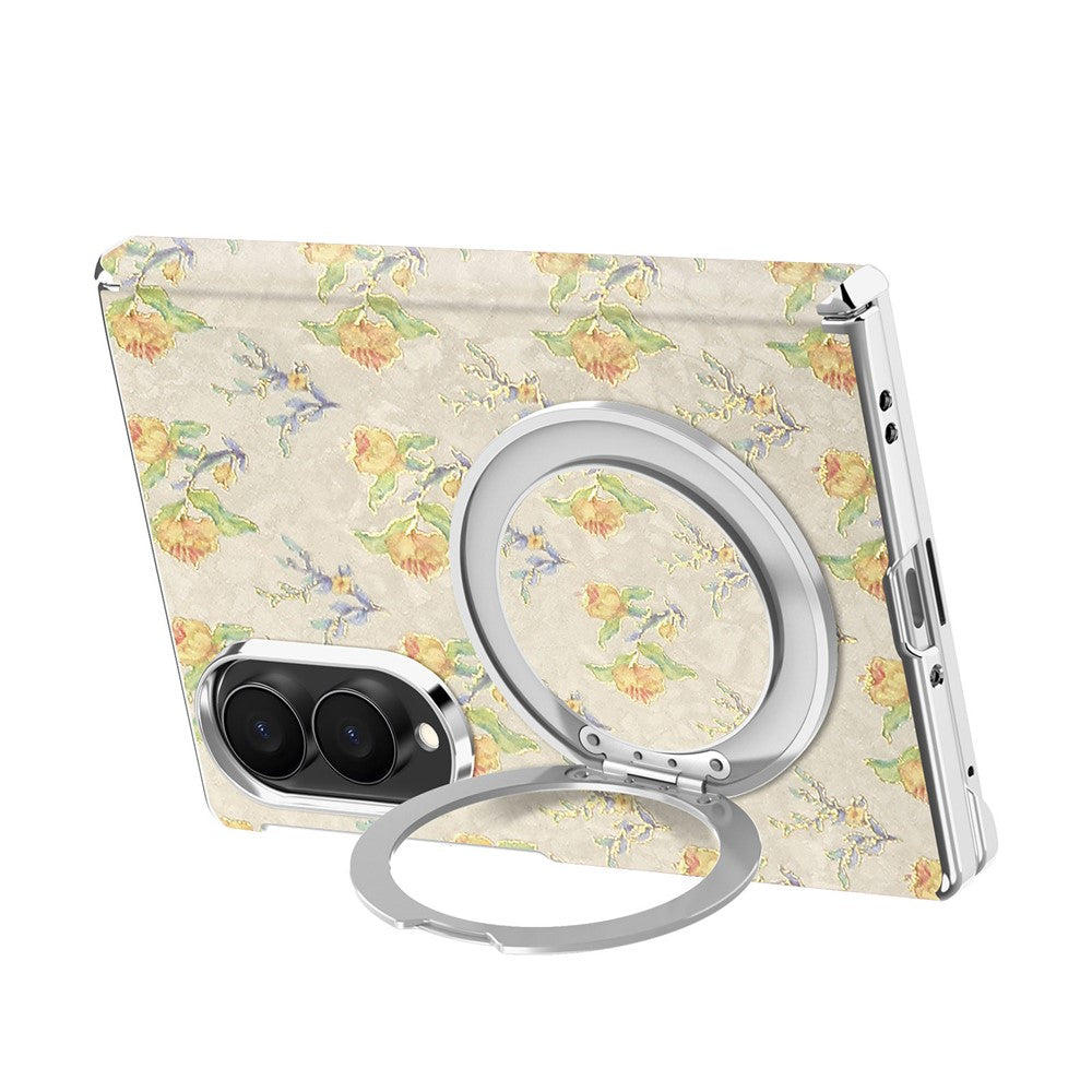 Til Samsung Galaxy Z Fold8 Cover Drejelig Støttefod Blomstret Mønster Læder + PC Beskyttelsescover