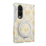 Til Samsung Galaxy Z Fold8 Cover Drejelig Støttefod Blomstret Mønster Læder + PC Beskyttelsescover