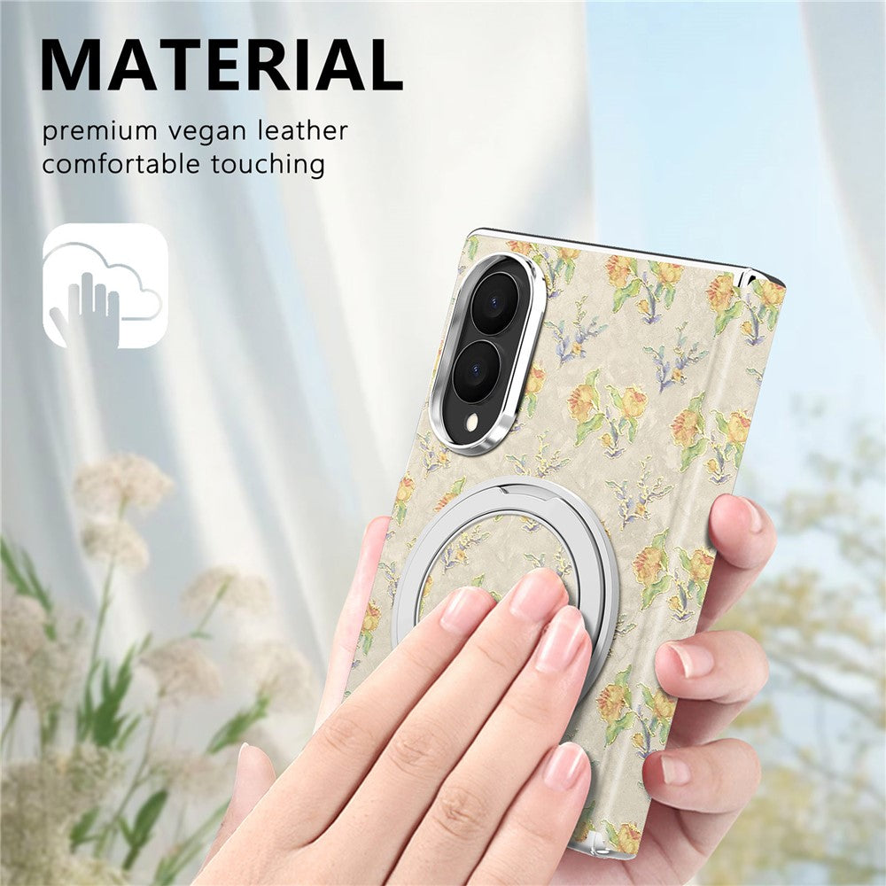 Til Samsung Galaxy Z Fold8 Cover Drejelig Støttefod Blomstret Mønster Læder + PC Beskyttelsescover