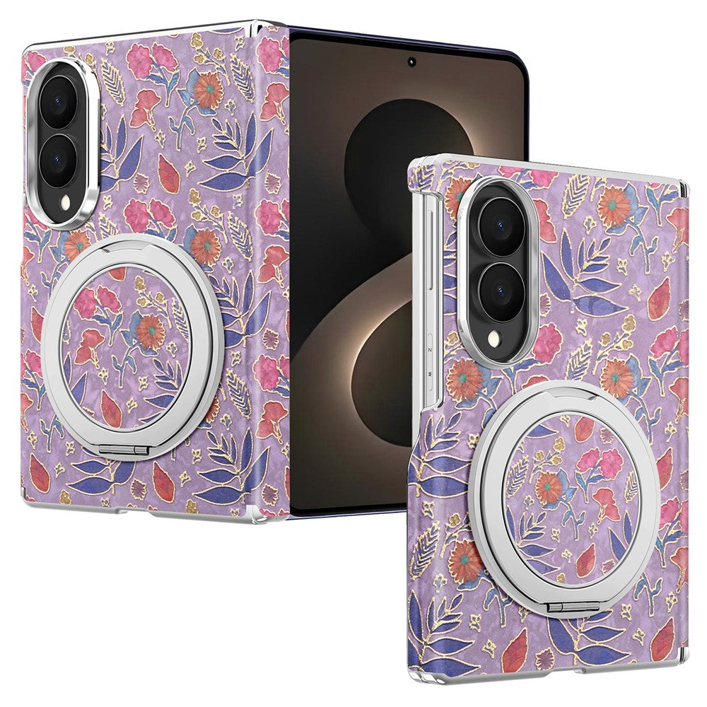 Til Samsung Galaxy Z Fold8 Cover Drejelig Støttefod Blomstret Mønster Læder + PC Beskyttelsescover